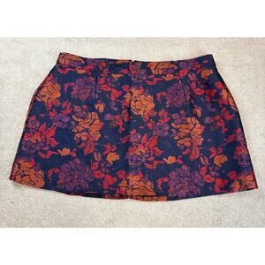 ModCloth Retro Floral Mini Skirt Blue Red Purple Orange Metallic Brocade Size 26